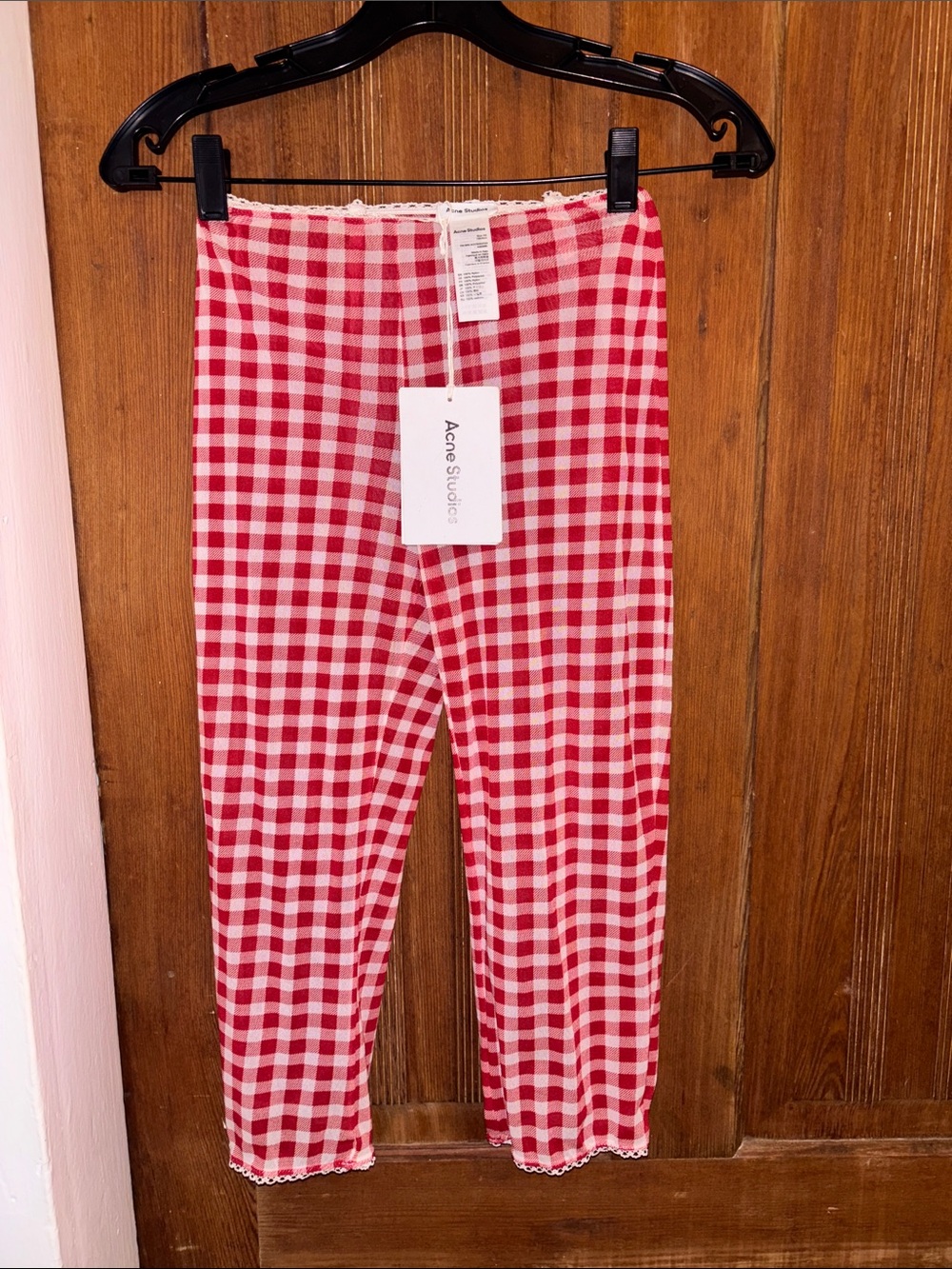 Acne  Red and White Gingham Leggings